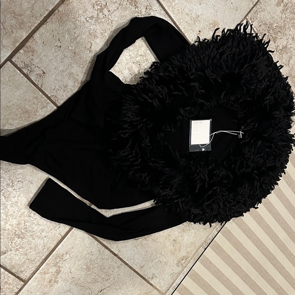 Naked Wardrobe Black Bodysuit with Faux Fur Collar - Picture 2 of 8